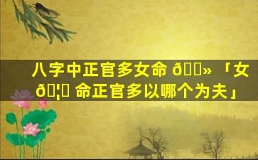 八字中正官多女命 🌻 「女 🦅 命正官多以哪个为夫」